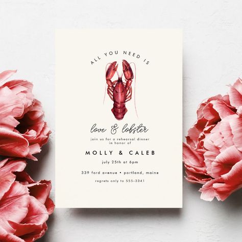 Love and Lobster Seafood Ocean Rehearsal Dinner Invitation  Zazzle Casual Rehearsal Dinner, Lobster Wedding, Dinner Invitation Wording, Dinner Seafood, Nh Wedding, Invitation Examples, Wedding Rehearsal Dinner Invitations, Rehearsal Dinner Invitation, Dinner Invitation