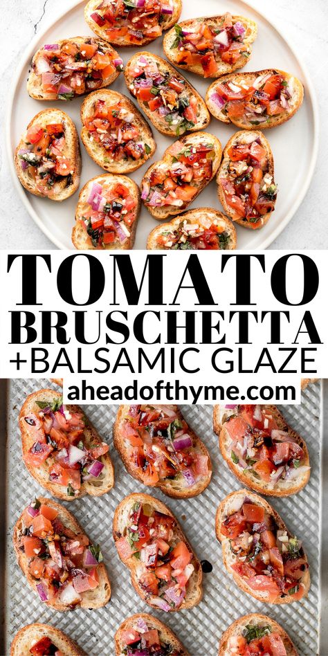 Crostini Appetizers Tomato, Bruschetta Recipe With Balsamic Glaze, Baked Bruchetta Appetizers, Bruschetta With Balsamic Glaze, Balsamic Bruchetta Recipe, Tomato Brushetta Appetizers, Caprese Brushetta Appetizers, Brushetta Recipes With Balsamic, Bruschetta Balsamic Glaze