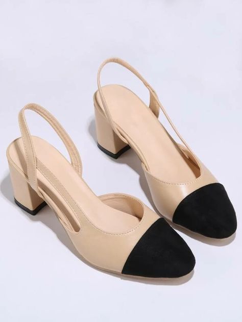 Cap Toe Slingback Chunky Heels for Sale Australia| New Collection Online| SHEIN Australia Summer Pumps, Rebecca Ferguson, Mid Heel Shoes, Chunky Heel Pumps, Pump Types, Pu Heels, Slingbacks, Fashion Seasons, Toe Shoes