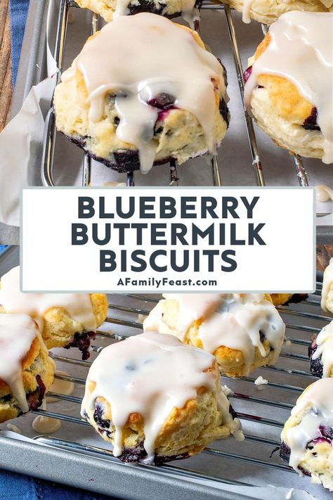 Blueberry Buttermilk Biscuits - A Family Feast Breakfast Brunch Menu, Bacon Muffins, Blueberry Biscuits, Air Fryer Recipes Dessert, Healthy Blueberry Muffins, Sweet Glaze, Brunch Bread, Nutritious Smoothies, Egg Recipes For Breakfast