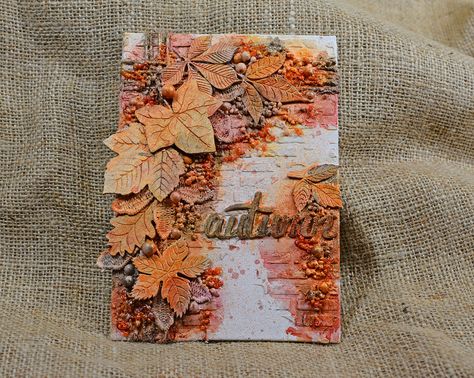 Autumn Mixed Media Art, Prima Molds, Fall Applique, Mixed Media Art Techniques, Fall Canvas, Mixed Media Art Canvas, Mixed Media Scrapbooking, Creating Cards, Scrapbooking Inspiration