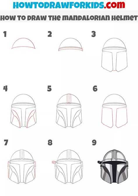 How To Draw Mandalorian, How To Draw The Mandalorian, How To Draw A Helmet, Drawing Mandalorian, Mandalorian Helmet Drawing, Mandalorian Painting Easy, How To Draw Grogu, Mandalorian Drawing, Boba Fett Helmet Drawing