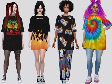 Sims 4 Oversized Shirt Cc, Sims 4 Baggy Shirt, Sims 4 Oversized Shirt, Sims 4 Cc Oversized Shirt, Sims 4 Cc Baggy Clothes, Sims 4 Cc Graphic Tees, Sims 4 Graphic Tees Cc, Big Shirt Outfits, Sims 4 Game Cc