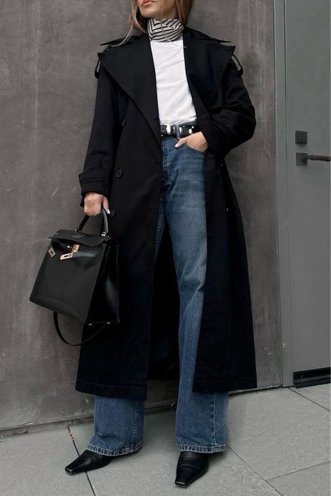 Double-button trench coat - Woman curated on LTK Black Trench Coat Outfit, Black Trench Coat, Trench Coat Outfit, College Outfit, Coat Outfit, Transition Outfits, Inspo Outfit, Mobile Web, Trench Coat Black