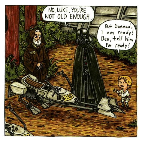 Vader And Son, Darth Vader And Son, Ben Kenobi, Funny Star Wars Memes, Star Wars Trilogy, Star Wars Jokes, Star Wars Comics, Geek Humor, Star Wars Fandom