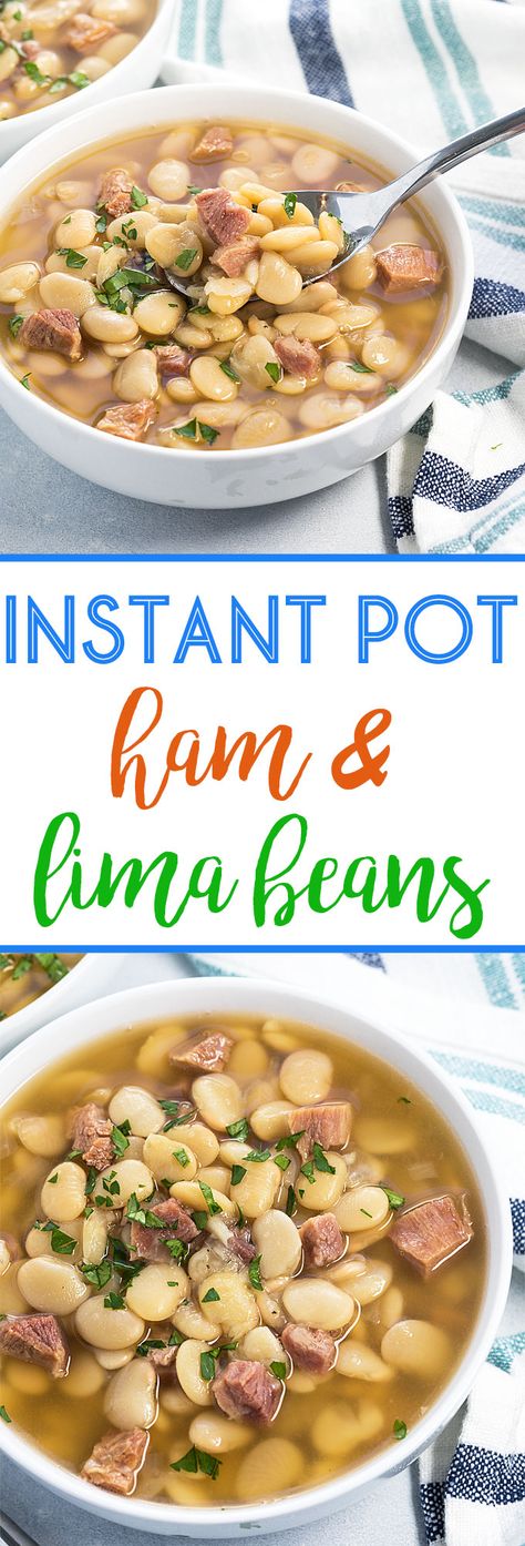 Instant Pot Lima Beans and Ham is so easy to prepare in your pressure cooker - Tastes like it slow cooked all day in a fraction of the time! Instant Pot Lima Beans And Ham Hock, Instapot Lima Beans Dry, Instant Pot Dry Lima Beans No Soak, Instant Pot Lima Beans, Lima Beans And Ham, Yogurt Instant Pot, Instant Pot Vegetarian Recipes, Instant Pot Beans Recipe, Instant Pot Beans