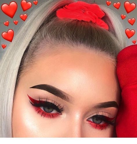 Halloween Ninja Makeup, Red Valentine’s Day Makeup, Red Valentines Day Makeup, Valentines Day Makeup Looks Creative, Ninja Makeup Halloween Women, Red Valentines Makeup, Anti Valentines Makeup, Assassin Makeup, Valentine’s Day Make Up Looks Simple