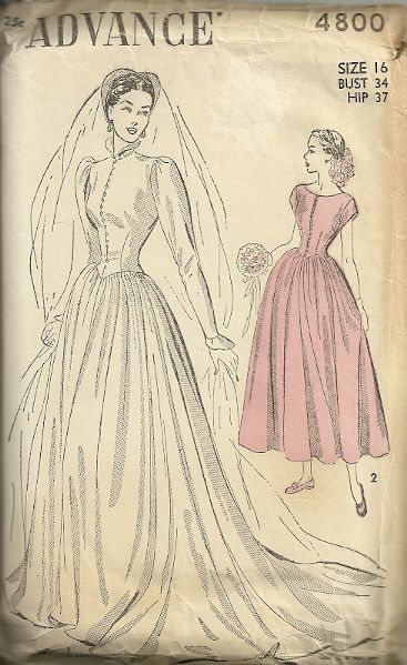 4800 Vintage Wedding Dress Pattern, Bridal Sewing Patterns, Wedding Dress Pattern, Wedding Dress Patterns, Gown Pattern, Vintage Dress Patterns, Old Dresses, Long Sleeve Gown, Wedding Gowns Vintage