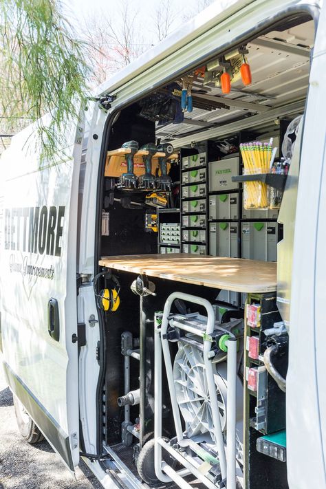 7 Rules For Organizing Your Work Van - This Old House Work Truck Organization, Work Truck Storage, Van Organization, Truck Organization, Van Shelving, Work Trailer, Work Van, Van Racking, Mobile Workshop