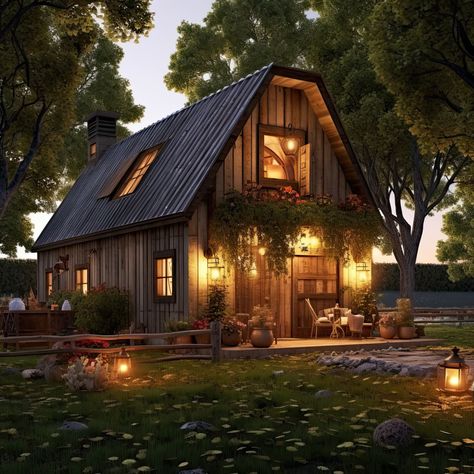 Small Barnhouse Homes, Barn House Aesthetic, Mini Barn House, House Decor Ideas Living Room, Rustic House Decor Ideas, Barnhouse Homes, Barn House Exterior, Rustic Cabin House, Treehouse Decor