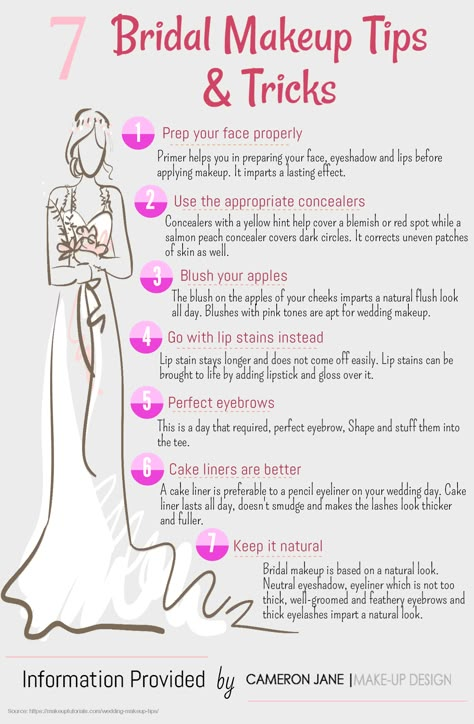 Bride Tips And Tricks, Wedding Makeup Steps, Bridal Makeup Step By Step List, Bridal Makeup Tips And Tricks, Bridal Stylist Tips, Bridal Makeup Artist Tips, Bridal Makeup Ideas Wedding Day, Diy Wedding Makeup The Bride, Evening Makeup Looks