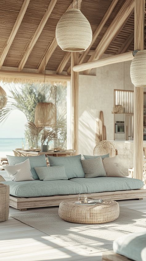 Luxury beachfront villa in Sumba, Indonesia, surrounded by white sandy beaches and turquoise waters, offering soft natural light and serene island ambiance. Sumba Indonesia, Tropical Retreat, Beachfront Villa, Bali House, Indoor Design, Private Villas, Turquoise Water, Beach Houses, Vacation Homes