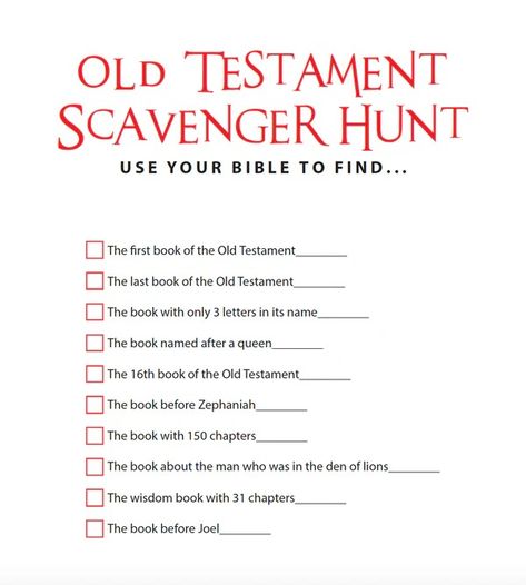 Bible Scavenger Hunts for Kids Sunday School Scavenger Hunt For Kids, Old Testament Games, Bible Scavenger Hunt, Christian Games, Prayers Of The Righteous, School Scavenger Hunt, Bible Study Activities, Childrens Ministry Deals, Old Testament Bible