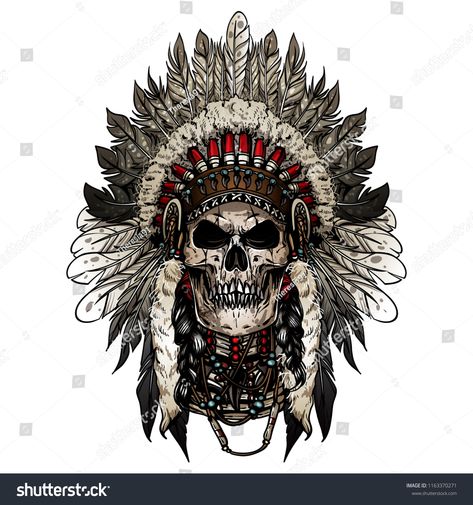 Native American indian skull faceAmerican#Native#indian#face Tato Joker, Indian Chief Tattoo, Chief Tattoo, Indian Skull Tattoos, Indian Tattoo Design, Headdress Tattoo, American Indian Tattoos, Native American Tattoos, Native Tattoos