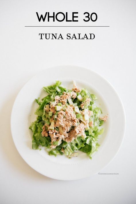 Whole 30 Tuna Salad Ingredients: 1 - 4oz can tuna 1/4 green apple chopped 1 celery stalk chopped 1 Tbsp Primal Kitchen Mayo 2 leaves Romaine lettuce chopped Spices: 1/2 tsp Garlic powder Salt & Pepper to taste Chop veggies mix with tuna & mayo. Place over your garden of lettuce. #2weekdiet Whole 30 Tuna, Eggs Diet, Can Tuna, Tuna Salad Ingredients, Best Tuna Salad Recipe, Best Tuna Salad, Tuna Mayo, Healthy Food Guide, Healthy Food Facts