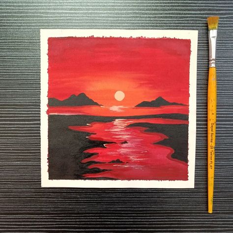 Red Theme Acrylic Painting, Red Nature Painting, Red Sky Painting Acrylic, Black And Red Painting Ideas, Red Acrylic Painting Ideas, Red Painting Ideas On Canvas, Painting With Red Background, Red Canvas Painting Ideas, Red And Black Paintings