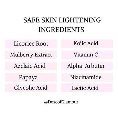 Here is a list of some safe ingredients used in skincare products to lighten dark spots/hyperpigmentation. Is it safe to say that you would rather use Hydroquinone-free alternatives to lighten hyperpigmentation? ⁣ The goal of skin whitening (or skin bleac Skincare Hacks, Skin Facts, Skin Care Routine For 20s, Natural Skin Tone, Lighten Dark Spots, Skin Lightening, Natural Skin Care Routine, Lighten Skin, Skin Cleanser Products