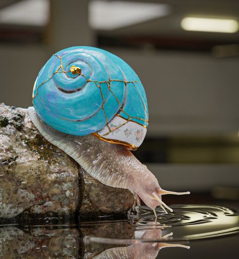 Kintsugi snail, EriS Soares on ArtStation at https://www.artstation.com/artwork/Aqq02X Mother Earth Art, Snail Art, Seashell Painting, Animal Coloring Pages, Texture Painting, Cute Cartoon Wallpapers, Fantasy Creatures, How To Take Photos, New Work