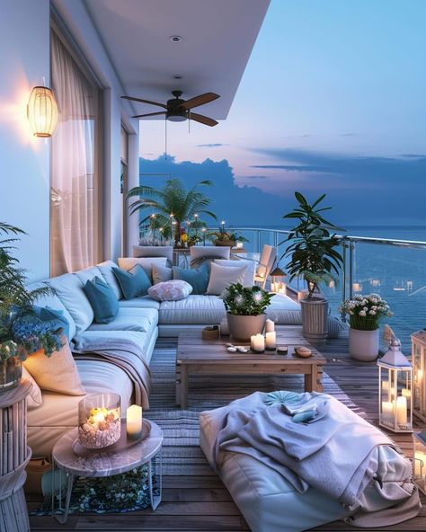 Balcony Boho, Beach House Balcony, Beach Balcony, Balcony Ideas House, Waterfront Living, Boho Apartments, House Balcony, House Balcony Design, Dream Beach Houses