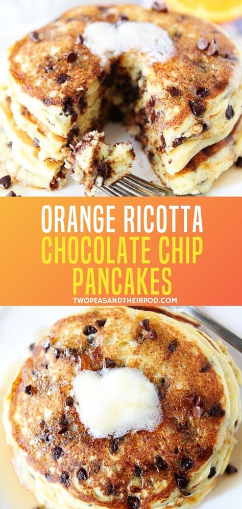 Ricotta Recipes Breakfast, Orange Breakfast Recipes, Ricotta Breakfast Recipes, Orange Ricotta Pancakes, Pancakes Ricotta, Ricotta Chocolate, Orange Ricotta, Orange Pancakes, Gourmet Pancakes