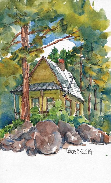 LAKE TAHOE | gus mcduffie | Flickr Watercolor Cabin, Landscape Painting Watercolor, Watercolour Inspiration, Watercolor Mountains, Lake Landscape, Watercolor Artists, Mountain Paintings, Watercolor Sketch, Urban Sketching