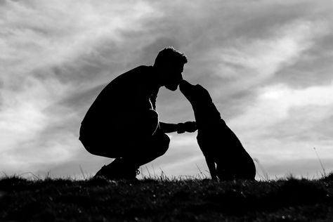 Dog Photographer Portfolio | Jessie Lee Photography | Equine & Dog Portraiture Dog And Man Tattoo, Mans Best Friend Tattoo Dogs, Dog And Man Photography, Man And Dog Silhouette, Man And Dog Drawing, Dog Photography Creative, Dog Photoshoot Pet Photography, Dog Photography Poses, Military Working Dogs