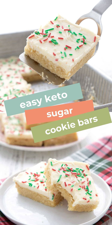 Two photo collage of keto sugar cookie bars. Keto Quiche, 1000 Calorie, Keto Christmas Cookies, Low Carb Backen, Keto Bars, Keto Cookie Recipes, Keto Holiday, Breakfast Low Carb, Postre Keto