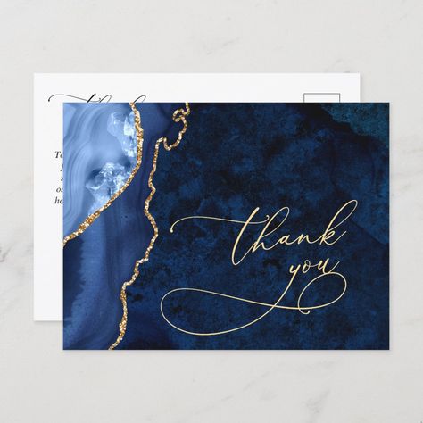 Azul Nails, Wedding Thank You Postcards, Agate Wedding, Thank You Card Design, Blue Green Gold, Caligraphy Art, Thank You Postcards, Thanks Card, Modern Blue