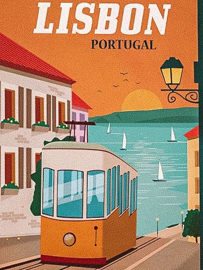 Vintage Portugal Poster, Lisbon Postcard, Portuguese Souvenirs, Portugal Illustration, Portugal Poster, Wanderlust Decor, Italy Poster, City Cartoon, Railway Posters