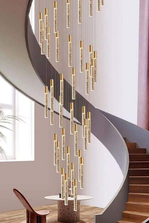 #living #room #decor #bedroom Light Fixture Entryway, Living Room Led Lights, Chandelier Design Modern, High Ceiling Chandelier, Room Led Lights, Foyer Chandeliers, Chandelier Foyer, Sloping Ceiling, Hallway Ceiling Lights