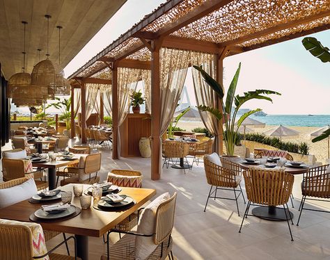 About | Tamoka Dubai & Cana by Tamoka Tropical Beach Restaurant, Beachfront Restaurant, Beach Cafe Interior, Tropical Bar, Beach Resort, Tropical Resort Design, Boho Restaurant, Beach Restaurant Design, Ocean Restaurant