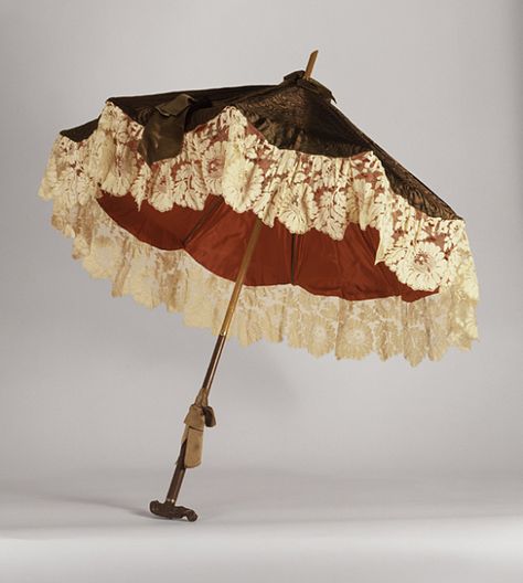 1880 Parasol Culture: American Medium: wood, metal, figured silk Victorian Accessories, 1880s Fashion, Vintage Umbrella, Under My Umbrella, Umbrellas Parasols, Chatelaine, Historical Clothing, Historical Fashion, Lolita Fashion