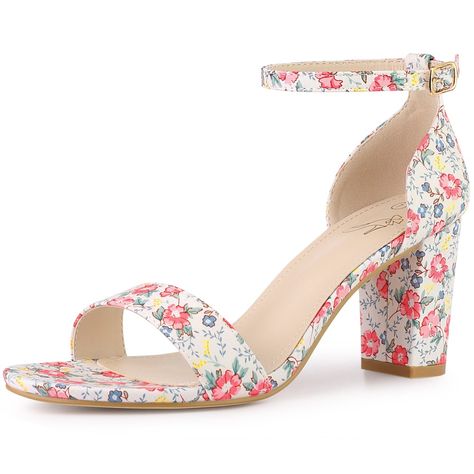 These floral-print heel sandals are sure to be a dazzling look. They feature an open toe, chunky block heels, and ankle straps, which add a touch of cuteness to your look. Designed with chunky block heels, it allows you to walk more comfortably. Pair them with your favorite cocktail dress and colorful accessories for a glamorous party look this season. Great to be a gift for your friend or sister. Funky Footwear, Magic Shoes, Ankle Strap Chunky Heels, Heels Pink, Color Shoes, Ankle Strap Block Heel, Floral Heels, Elegant Heels, Gorgeous Heels