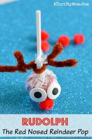 Rudolph The Red Nosed Reindeer Pop ~ Quick and Easy Christmas Crafts for Kids - A Thrifty Mom Quick And Easy Christmas Crafts, Marketing Giveaways, Lollipops Diy, Lollipop Craft, Easy Christmas Crafts For Kids, Diy Reindeer, Winter Family Vacations, Kids Treats, Christmas Delights