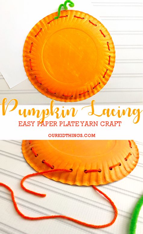 Paper Plate Pumpkin Lacing Craft #fall #fallcraft #pumpkincraft #lacingcraft #kidscraft #kidcrafts #paperplatecraft Fall Sunday School Crafts, Paper Plate Pumpkin, Pumpkin Crafts Preschool, Pilgrim Crafts, Thanksgiving Lesson Plans, Preschool Crafts Fall, Paper Plate Crafts For Kids, Fall Preschool Activities, Thanksgiving Projects