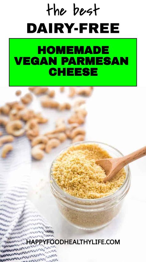 Are you a cheese lover who recently went vegan? Don't worry, we've got the perfect solution for you! With just 4 simple ingredients and a food processor, you can make your very own delicious vegan parmesan cheese. This dairy-free alternative is easy to whip up and tastes amazing on all your favorite dishes. Say goodbye to missing out on that cheesy goodness - try our homemade vegan parmesan recipe today! Vegan Moussaka, Recipes With Parmesan Cheese, Cheese At Home, Vegan Substitutes, Soy Free Vegan, Vegan Parmesan Cheese, Dairy Free Alternatives, Parmesan Recipes, Dairy Free Cheese