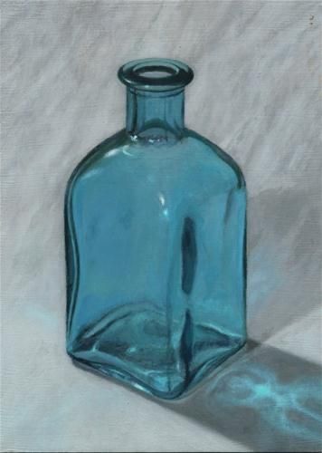 Bottle Sketch, Blue Glass Bottle, Oil Painting Inspiration, زجاج ملون, Watercolour Inspiration, Watercolor Projects, Painting Floral, Still Life Drawing, Daily Painting