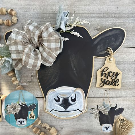 Faster shipping. Better service Farm Door Hangers Wooden, Wood Cow Head Door Hanger, Cow Welcome Door Hanger, Cow Theme Door Sign, Cow Door Hanger Wooden Buffalo Plaid, Cow Crafts, Animal Wreaths, Hanger House, Wooden Rounds