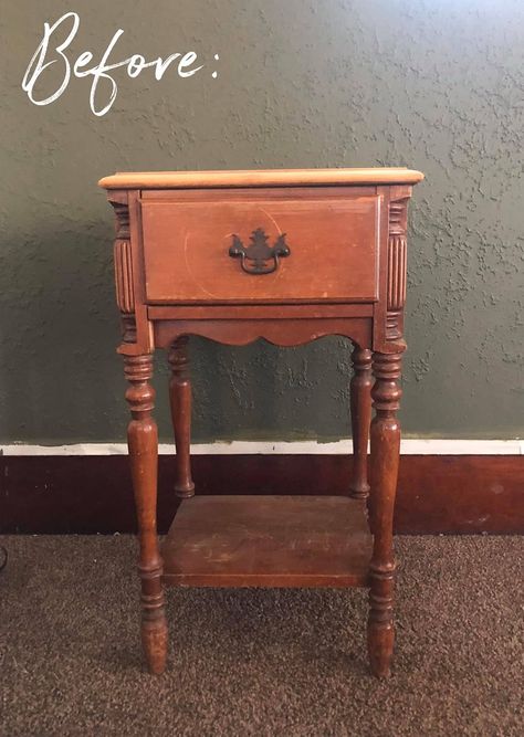 End Table Makeover (Different Color Top & Bottom) Small Side Table Redo Ideas, Side Table Makeover Ideas, Small Antique Side Table, Painted Side Tables Living Room, Small Table Makeover, Wood End Table Makeover, Refinished End Tables Ideas, Repainted End Tables, End Tables Refinished