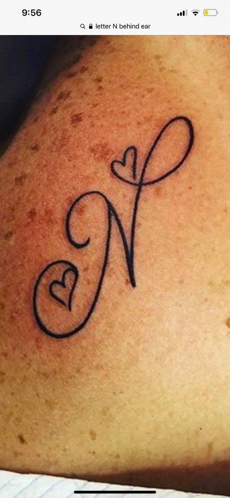 Initial N Tattoo, Two Initial Tattoo, Letter N Tattoo Ideas, N Initial Tattoo, N Tattoo Letter Design, N Letter Tattoo, Letter B Tattoo, Infinite Tattoo, N Tattoo