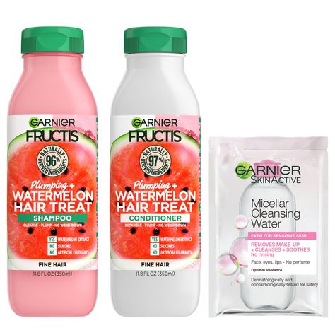 Hair Shampoo And Conditioner, Garnier Fructis, Shampoo And Conditioner Set, Cleansing Shampoo, Garnier Skin Active, Watermelon Fruit, Micellar Water, Color Shampoo, Hair Care Products