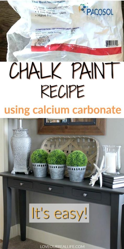 Follow these simple instructions to make your own chalk paint using calcium carbonate. Chalk paint is expensive. This is a budget friendly way to get the exact color your want to paint furniture without spending a lot of money. #homemadechalkpaint #chalkpaintrecipe #DIY #paintedfurniture Chalk Paint Recipes, Make Your Own Chalk Paint, What Is Chalk Paint, Furniture Chalk Paint, Diy Chalk Paint Recipe, Dresser Makeovers, Make Chalk Paint, Light Paint Colors, Chalk Paint Recipe