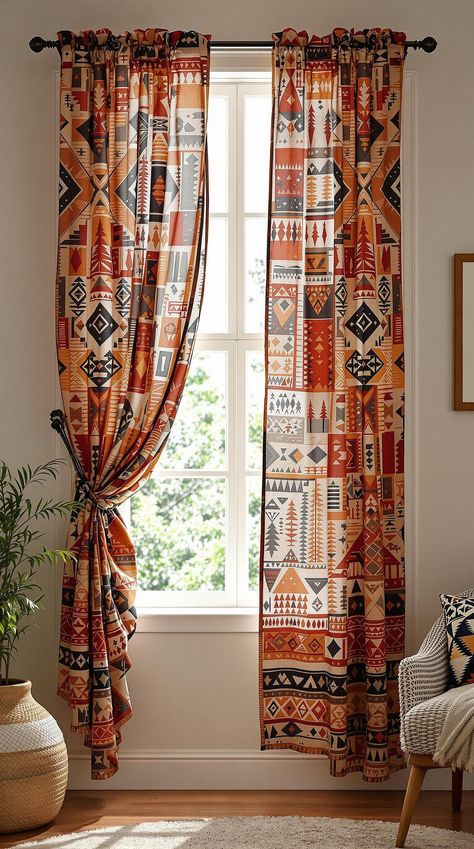 Boho Bedroom Curtain Ideas Earthy Curtains, Boho Curtains Bedroom, Tassel Garland Decor, Boho Valances, Moroccan Curtains, Western Curtains, Indigo Curtains, Tie Dye Curtains, Dye Curtains