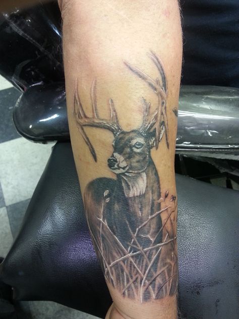 Outdoors, white tail deer... monster, drop tine buck, hunting in iowa... #brockstattooz White Tail Buck Tattoo, Minimal Hunting Tattoo, White Tail Deer Tattoo, Deer Hunting Tattoos For Women, Hunting Dog Tattoos For Guys, Men’s Deer Tattoo, Bow Hunting Tattoos, Deer Tattoo Designs, Hunting Tattoos