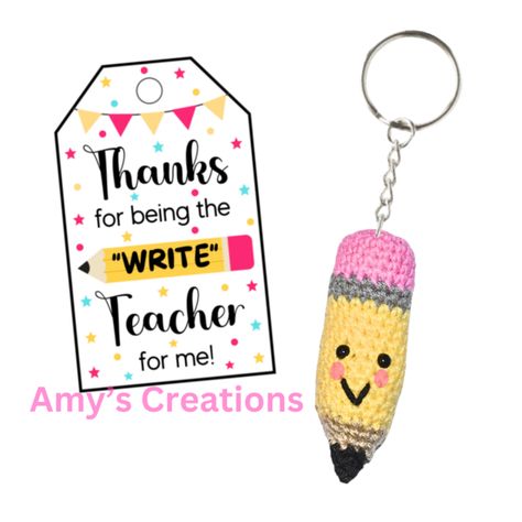 Crochet Pencil Keychain Crochet Keychain Ideas, Pencil Keychain, Crochet Pencil, Keychain Patterns, Pencil Pattern, Teacher Gift Tags, Keychain Ideas, Crochet Keychain Pattern, Crochet Keychain