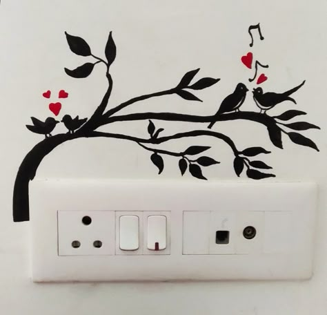 Switch Box Painting Ideas, Creative Switch Board Art Easy, Wall Painting Ideas Switch Board, Switch Board Art Ideas Room Decor, Switch Board Art Ideas Easy, Switchboard Art Design, Switch Board Painting Ideas, Switchboard Painting Ideas, Switch Board Art Ideas