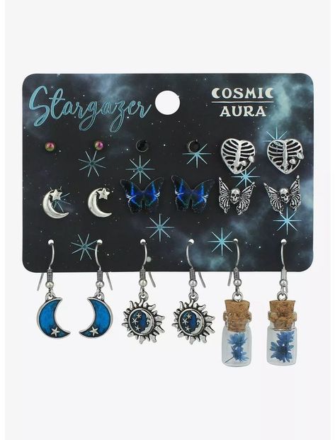 Moon Core, Cosmic Aura, Celestial Earring, Celestial Energy, Core Clothes, Aura Blue, Wall Wardrobe, Witchy Outfits, 90s Earrings