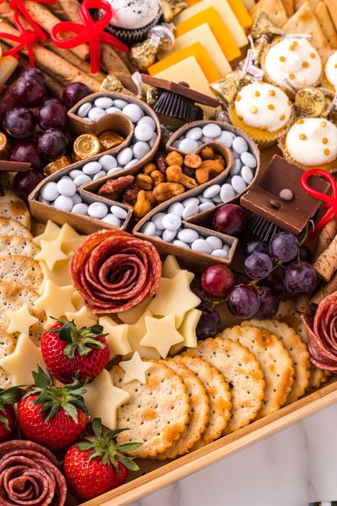 All the hard work has paid off and now it's time to party. For your gathering try creating this fun Graduation Appetizer Charcuterie Board. Grad Charcuterie Board Ideas, Charcuterie Board For Guys, 22 Charcuterie Board, Sports Charcuterie Board, Softball Charcuterie Board, Hockey Charcuterie Board, 2024 Charcuterie Board Ideas, Graduation Charcuterie Table, Charcuterie Board Ideas Graduation