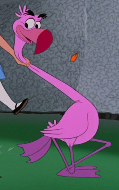 The Flamingos are birds who appeared in the 1951 Disney animated feature film, Alice in Wonderland. They have been used as croquet mallets by the Queen of Hearts. The Flamingos first appeared when they were being put inside the croquet bag for the Queen of Hearts and Alice to use. The Queen of Hearts uses the green flamingo to help cheat her way through, but Alice has trouble with the pink flamingo because it may have a crush on her. Alice's irate disappointment was predictable when her shot... Flamingo Character, Flamingo Crossing Disney, Alice In Wonderland Flamingo Croquet, Alice In Wonderland Croquet Scene, Flamingos From Alice In Wonderland, Alice In Wonderland Flamingo, Alice In Wonderland Cartoon, Alice In Wonderland 1, Alice In Wonderland Crafts