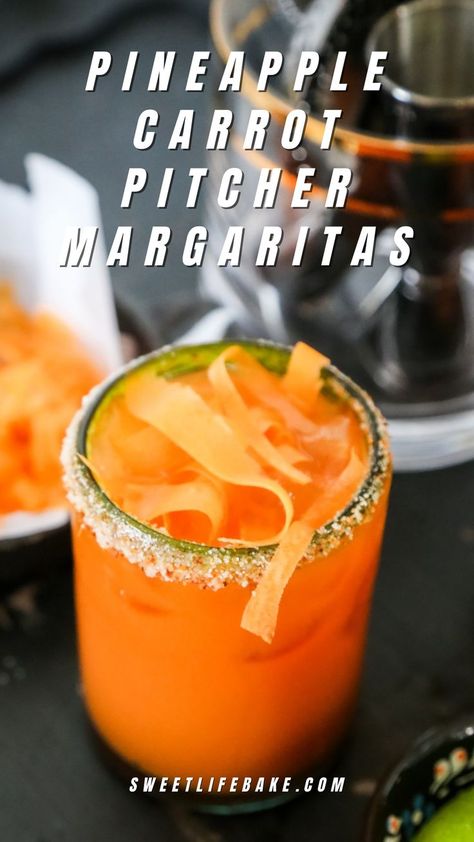 Pineapple Carrot Pitcher Margaritas Carrot Cocktail Drinks, Cocktails With Carrot Juice, Carrot Juice Cocktail, Easter Margarita, Carrot Margarita, Carrot Cocktail, Pitcher Margaritas, Fresh Margarita Recipe, Easter Cocktail